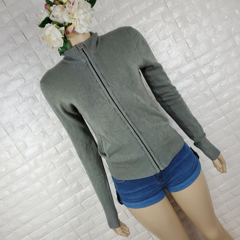 large junior army green full zip sweater - Picture 5 of 7